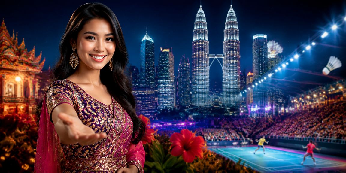 Pemandangan bandar Kuala Lumpur dengan lampu neon dan tema sukan
